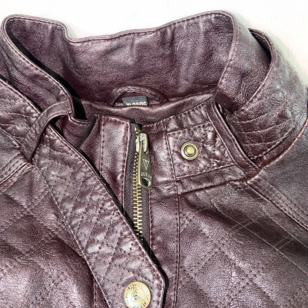 GUESS Los Angeles Women's Faux Leather Moto Jacket Dark Brown Size‎ XL NWT Chic